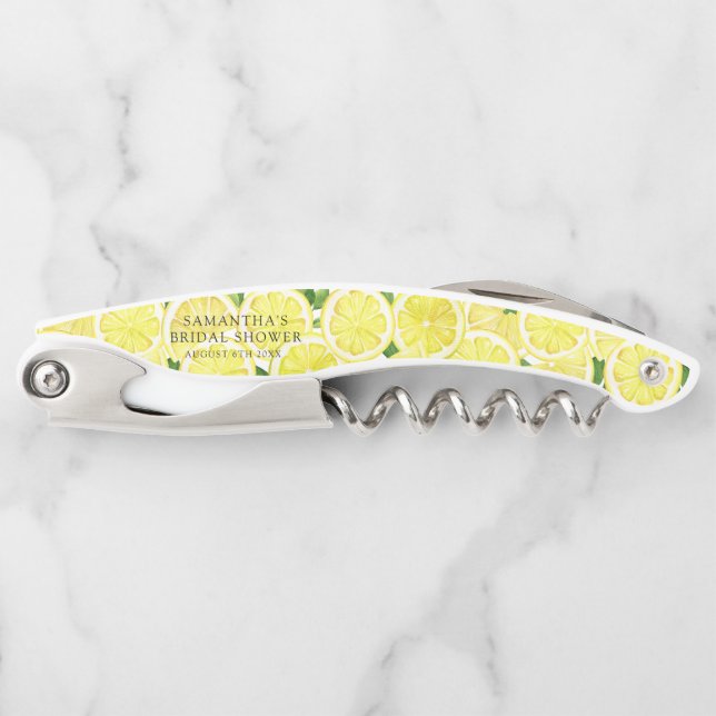 Main Squeeze Modern Simple Lemon Bridal Shower Corkscrew (Front)