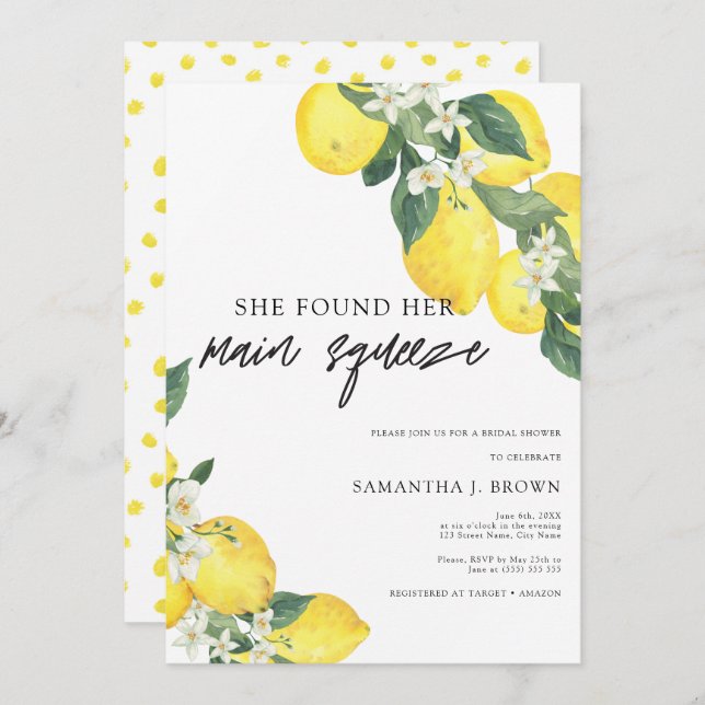 Main Squeeze Modern Summer Bridal Shower Invitation (Front/Back)