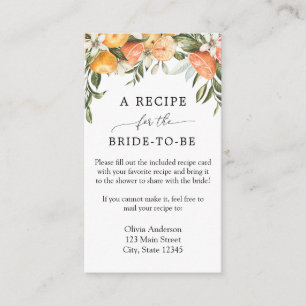 Main Squeeze Orange Bridal Recipe Request Enclosure Card