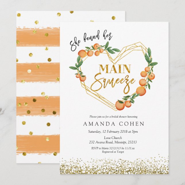 Main squeeze Orange bridal shower invitation (Front/Back)