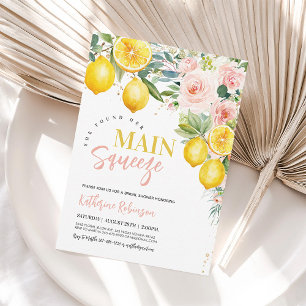 Main Squeeze Pink Floral Lemon Bridal Shower Invitation