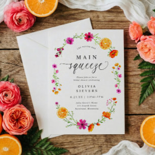 Main Squeeze Pink Orange Citrus Bridal Shower Invitation