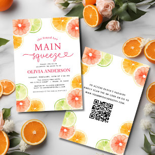 Main Squeeze QR Code Cute Bridal Shower Orange Invitation