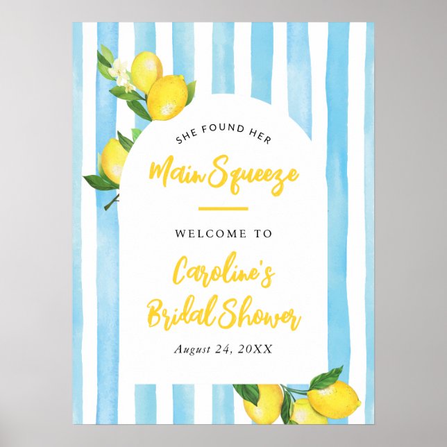 Main Squeeze Summer Lemon Bridal Shower Welcome Poster (Front)