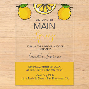 Main Squeeze Tropical Citrus Lemon Bridal Shower Acrylic Invitations