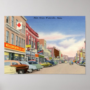 Main St. Waterville, Maine Vintage Poster