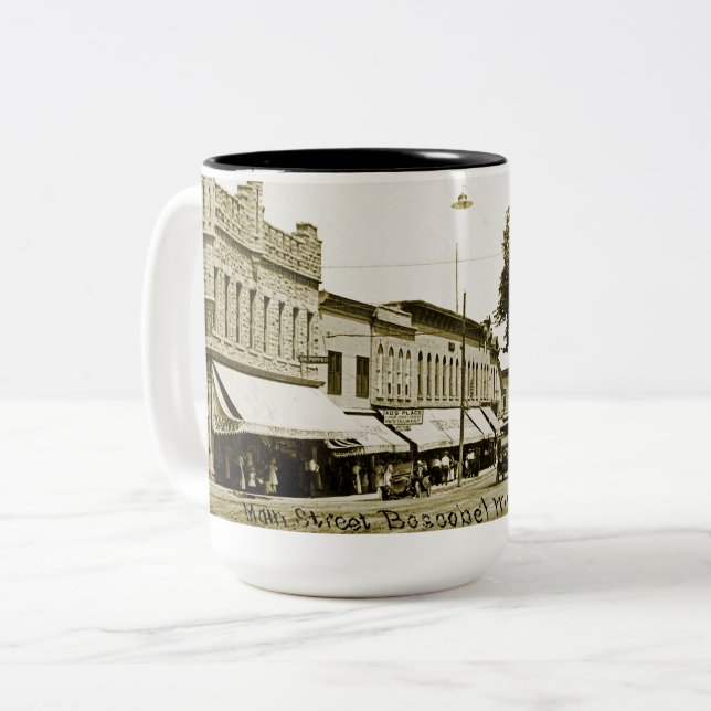 Main Street Boscobel Wisconsin Circa 1910's Photo Two-Tone Coffee Mug (Front Left)