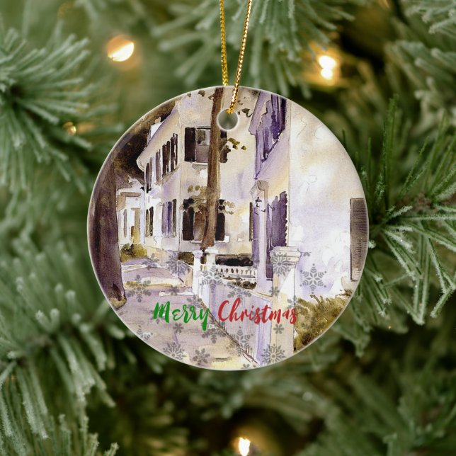Main Street, Nantucket, Merry Christmas Ceramic Ornament (Tree)