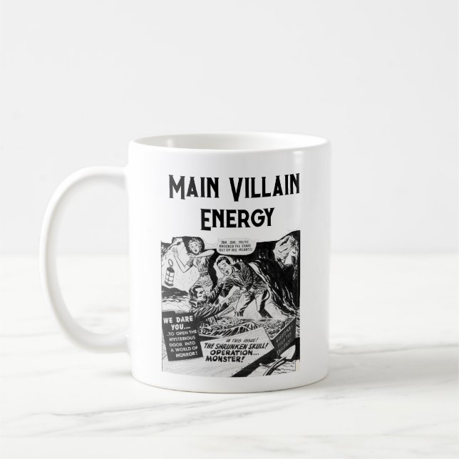 Main Villain Energy Retro Vampire Comic Coffee Mug (Left)