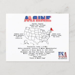 Maine American state on a map and useful info Holiday Postcard