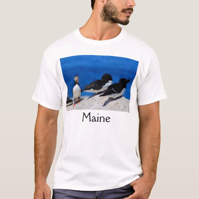 Maine Atlantic Puffin and Razorbills T-Shirt (Front)