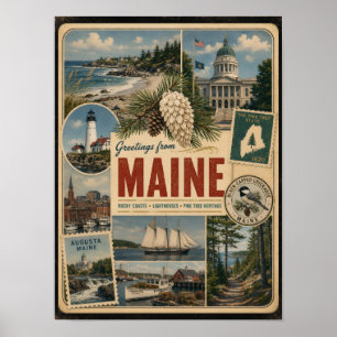 Maine Authentic Vintage Style Poster
