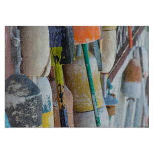 Maine, Bar Harbour. Colourful lobster trap buoys Cutting Board