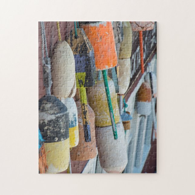 Maine, Bar Harbour. Colourful lobster trap buoys Jigsaw Puzzle (Vertical)