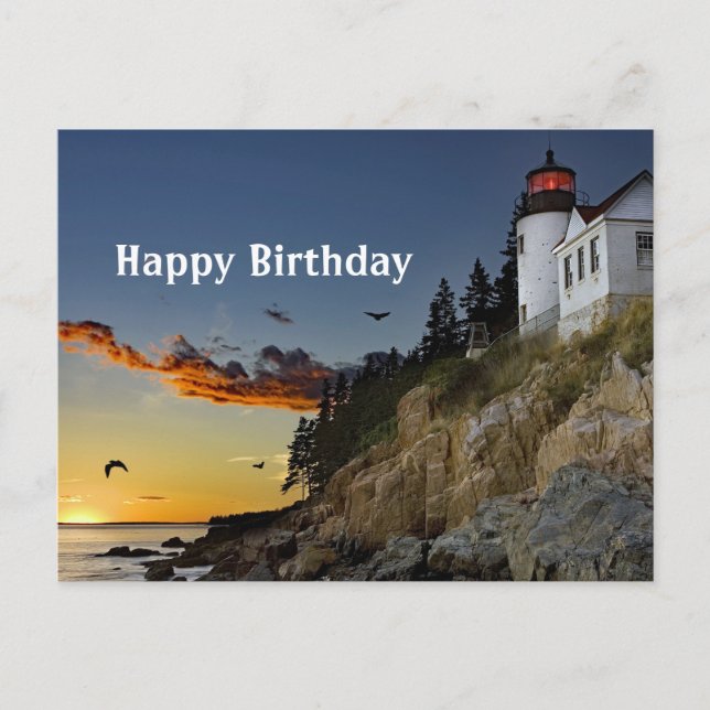 Maine Bass Harbour Lighthouse Photo Birthday Postcard (Front)