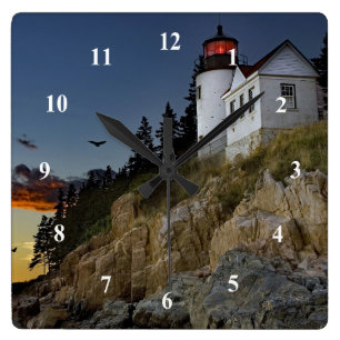 Maine Bass Harbour Lighthouse Photo Square Wall Clock