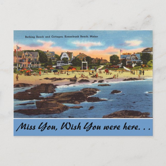 Maine, Beach & Cottages, Kennebunk Beach Postcard (Front)