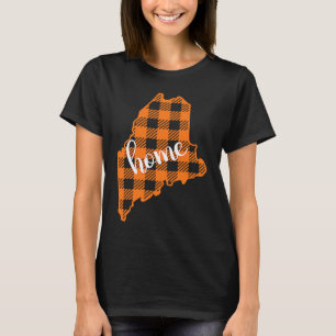 Maine Buffalo Plaid Home State Country Orange West T-Shirt