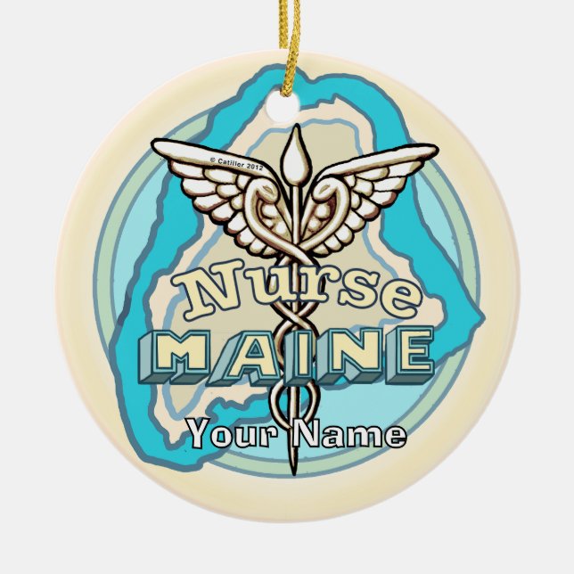 Maine Caduceus Nurse Ceramic Ornament (Front)