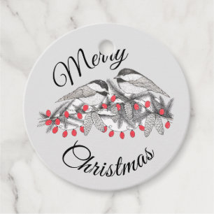 Maine Chickadee Bird Pen and Ink Christmas Holiday Favour Tags