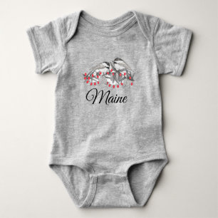 Maine Chickadee Bird Winter Christmas Holiday Snow Baby Bodysuit