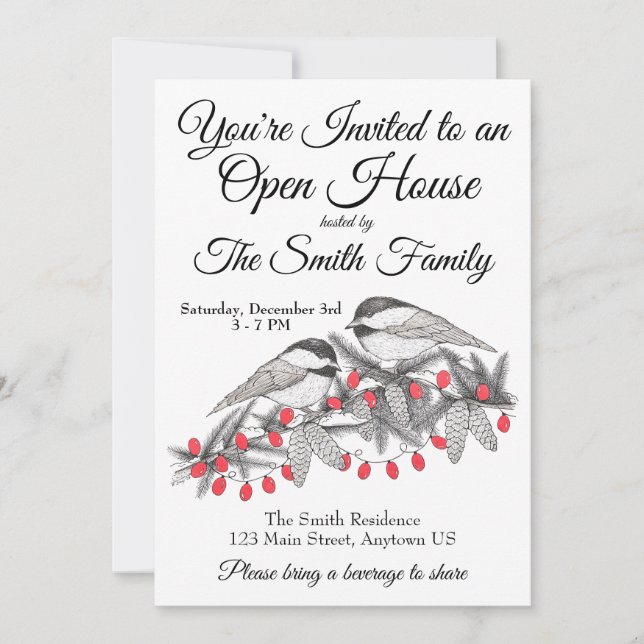Maine Chickadee Bird Winter Christmas Holiday Snow Invitation (Front)