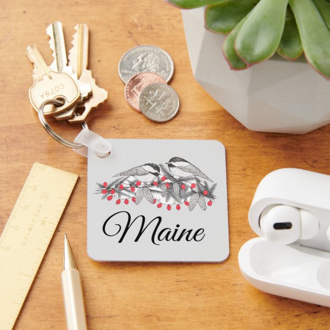 Maine Chickadee Bird Winter Christmas Holiday Snow Key Ring (Desk)