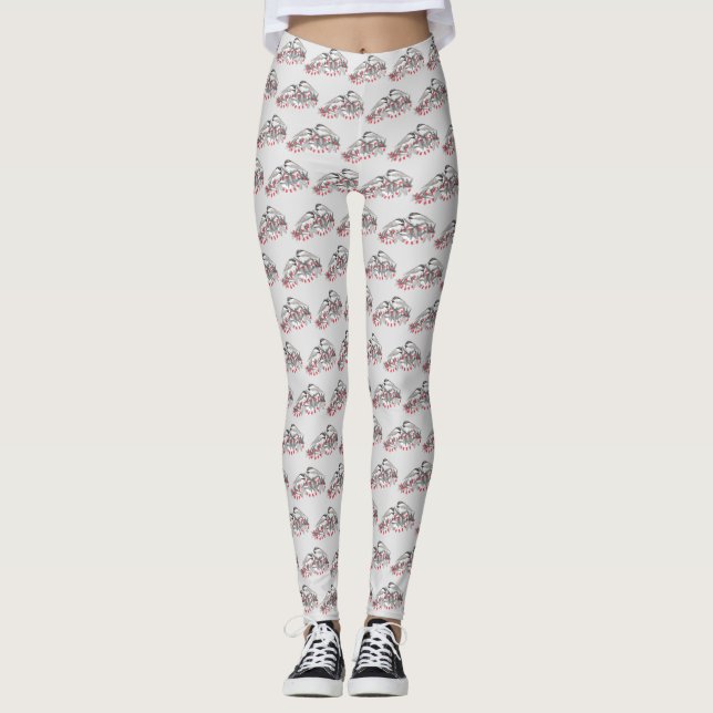 Maine Chickadee Bird Winter Christmas Holiday Snow Leggings (Front)