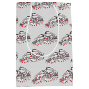 Maine Chickadee Bird Winter Christmas Holiday Snow Medium Gift Bag
