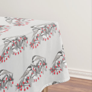 Maine Chickadee Bird Winter Christmas Holiday Snow Tablecloth