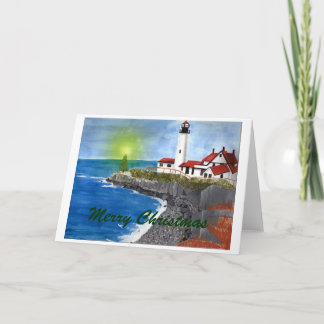 MAINE CHRISTMAS LIGHTHOUSE HOLIDAY CARD