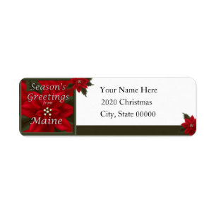 Maine Christmas Poinsettia Return Address Label