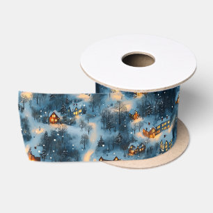 Maine Christmas Village Blanketed in Snow Satin Ribbon