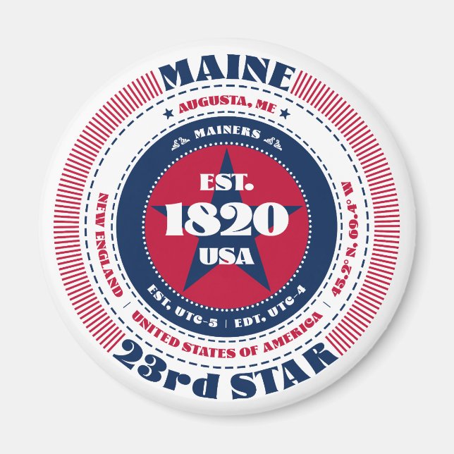 Maine Circle Typography Souvenir Magnet (Front)