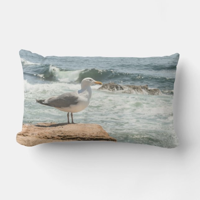 Maine Coast Acadia Ocean Seagull Lumbar Cushion (Front)