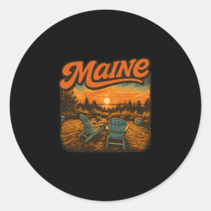 Maine Coast Adirondack Chairs Retro Sunset Beach S Classic Round Sticker