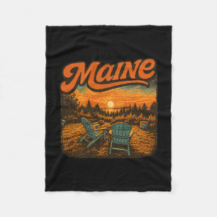 Maine Coast Adirondack Chairs Retro Sunset Beach S Fleece Blanket
