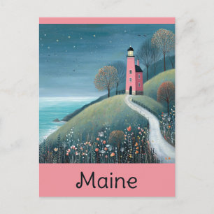 Maine Coast Lighthouse Watercolor Travel Postcard