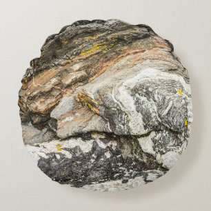 Maine Coast Rocks Nature Black Round Cushion