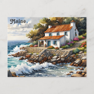 Maine Coast Watercolor Travel Postcard