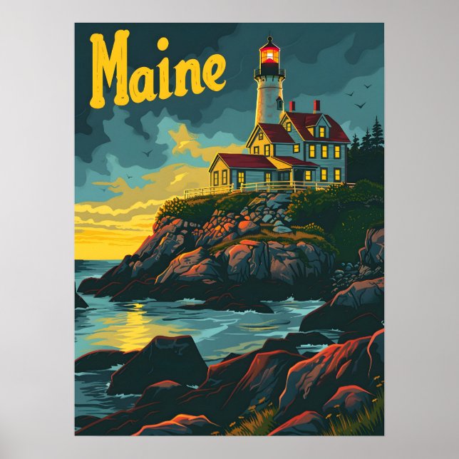 Maine Coastal Beacon: Lighthouse Majesty Poster (Front)
