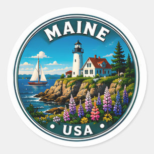 Maine Coastal Wilderness New England Travel Classic Round Sticker