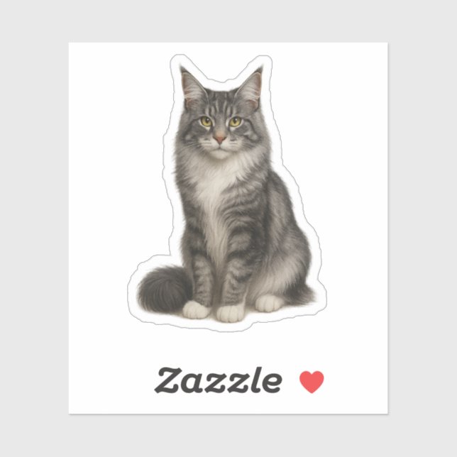 Maine Coon Black Silver Sticker (Sheet)