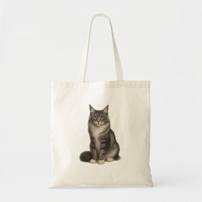 Maine Coon Black Silver Tabby Tote Bag (Front)