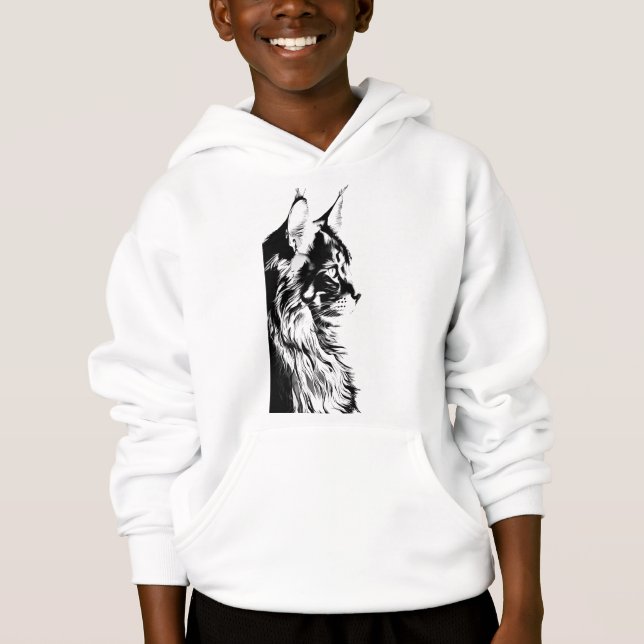 Maine Coon Boy's Pullover White Hoodie Kids' (Front)