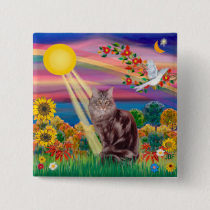 Maine Coon Cat 10 - Autumn Sun 15 Cm Square Badge