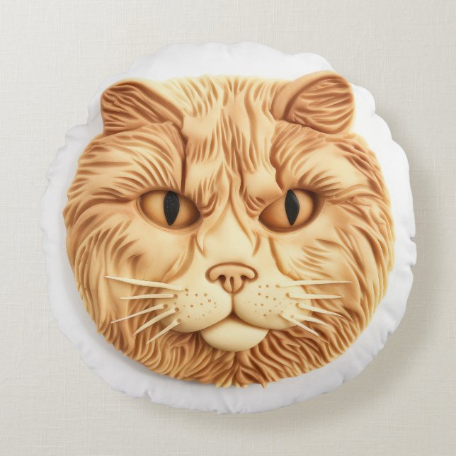 Maine Coon Cat 3D Inspired Round Cushion (Front)