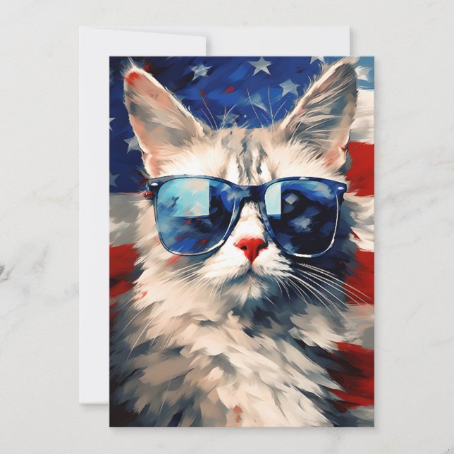 Maine Coon Cat 4th of July Independence day Holiday Card (Front)