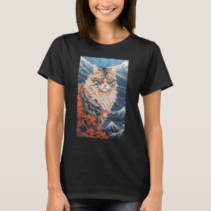 Maine Coon Cat Aesthetic Japanese Ukiyo e 3 T-Shirt