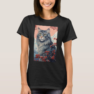 Maine Coon Cat Aesthetic Japanese Ukiyo e Art T-Shirt